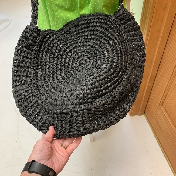 Shiraleah Rio woven straw circular shoulder bag purse snap close 19 in drop NEW - Picture 1 of 8